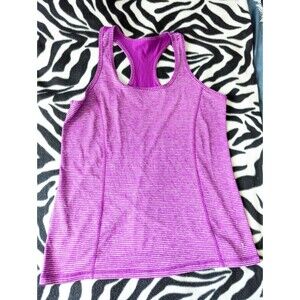 DANSKIN NOW Women's S Magenta Striped Semi-Fitted Athletic Racer Back Tank Top